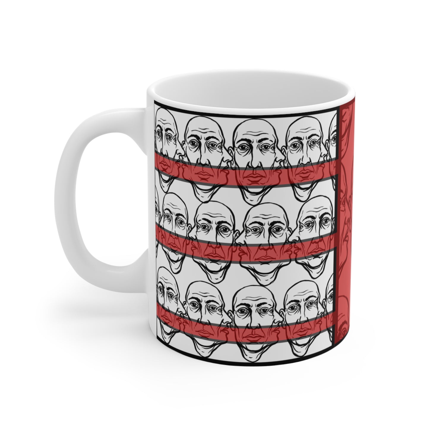 HotGossip - New Design 3 - 11oz Ceramic Mug Ambi Handle — Retro Red Face Pattern Modern Original Art Coffee Cup