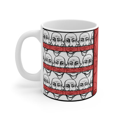 HotGossip - New Design 3 - 11oz Ceramic Mug Ambi Handle — Retro Red Face Pattern Modern Original Art Coffee Cup
