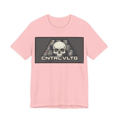 CV Control Voltage - TriBase Grey - Skull Modular Synth Analog Circuit 'CNTRL VLTG' Graphic Tee - Retro Tech Skull T-Shirt