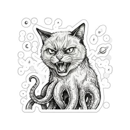 AlienCat In Space! - Mutant Creature Die-Cut Sticker — Black & White Gothic Cat with Octopus Tentacles