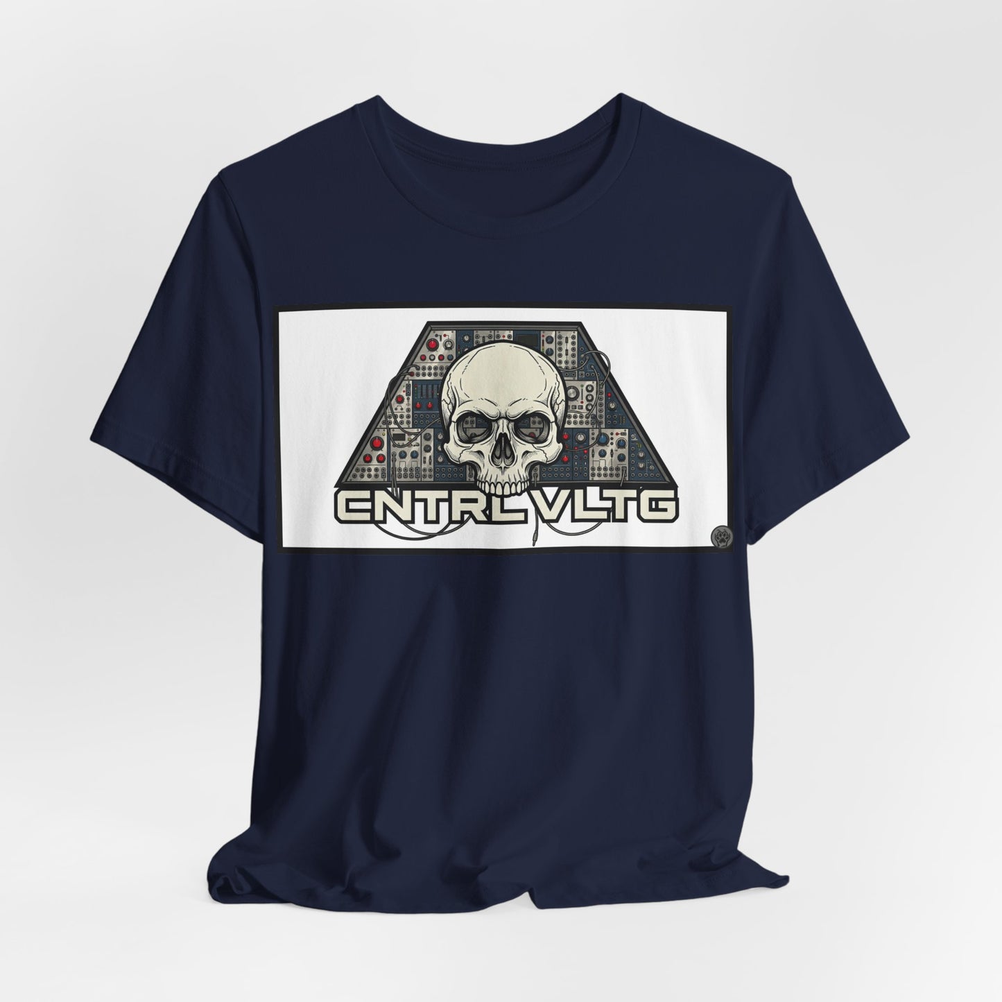 CV Control Voltage = TriBase White - Modular Synth Skull Analog Circuit Tee — “CNTRL VLTG” Retro Tech Graphic T-Shirt