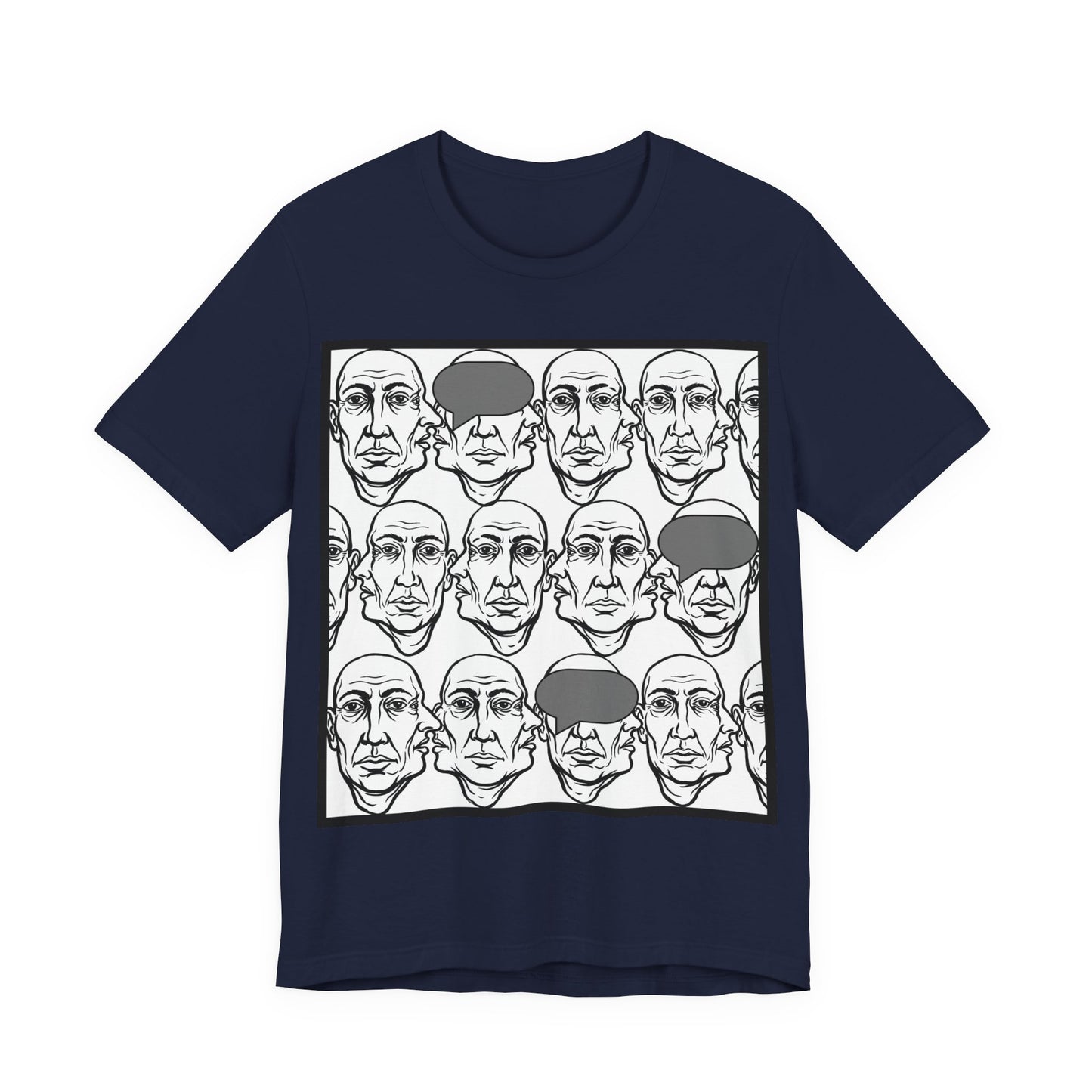 HotGossip - BlindedByGossip - Abstract Faces Pattern T-Shirt — Monochrome Repeating Portrait Graphic Tee