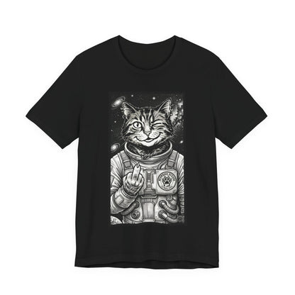 WinkyCat - The Astronaut (Giving Snarky Gesture) Cat Tee — Retro Space Cat Graphic T-Shirt