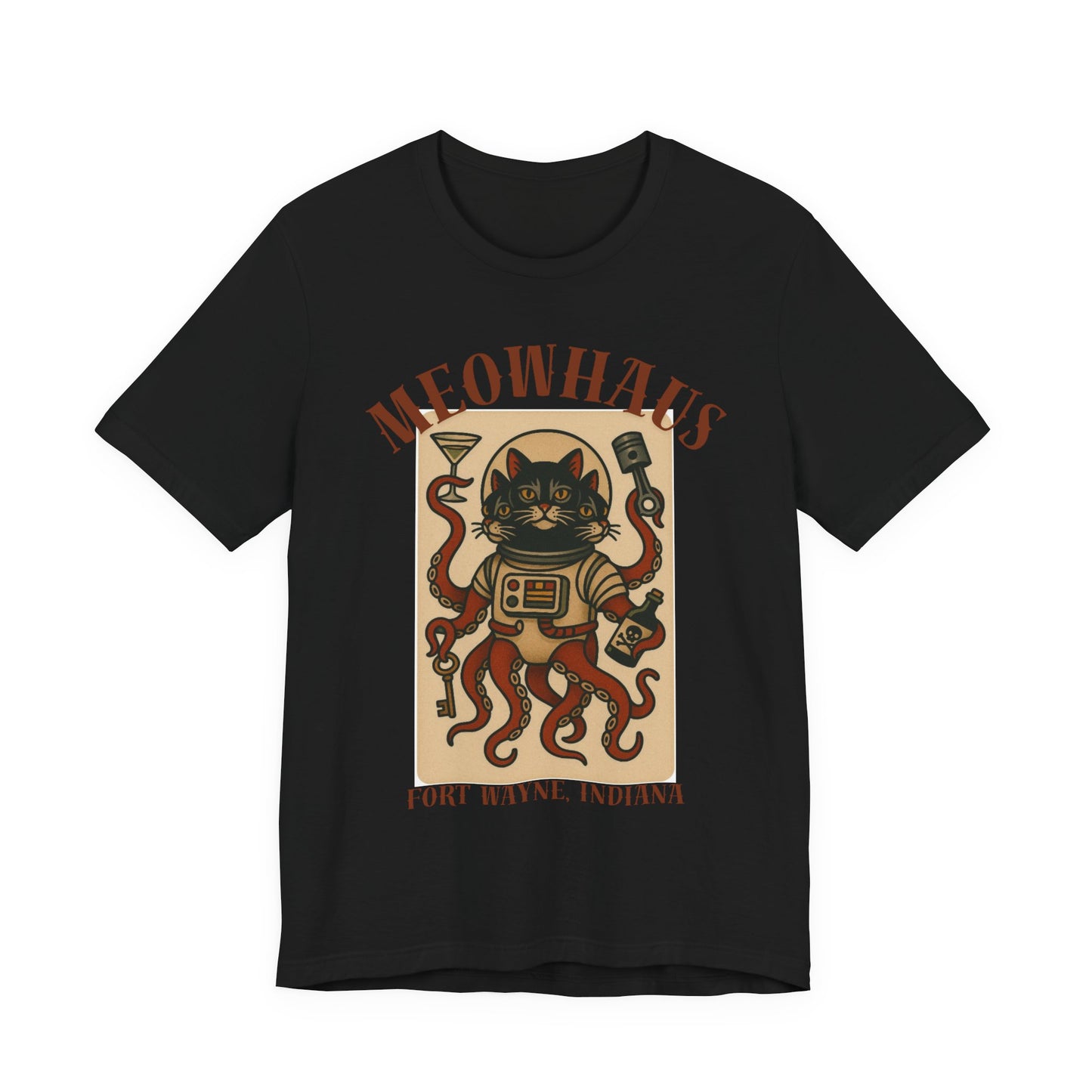 Alien Cat Astronaut Vintage Tattoo Tee – Sci‑Fi Cat Octopus T‑Shirt (Fort Wayne, Indiana)