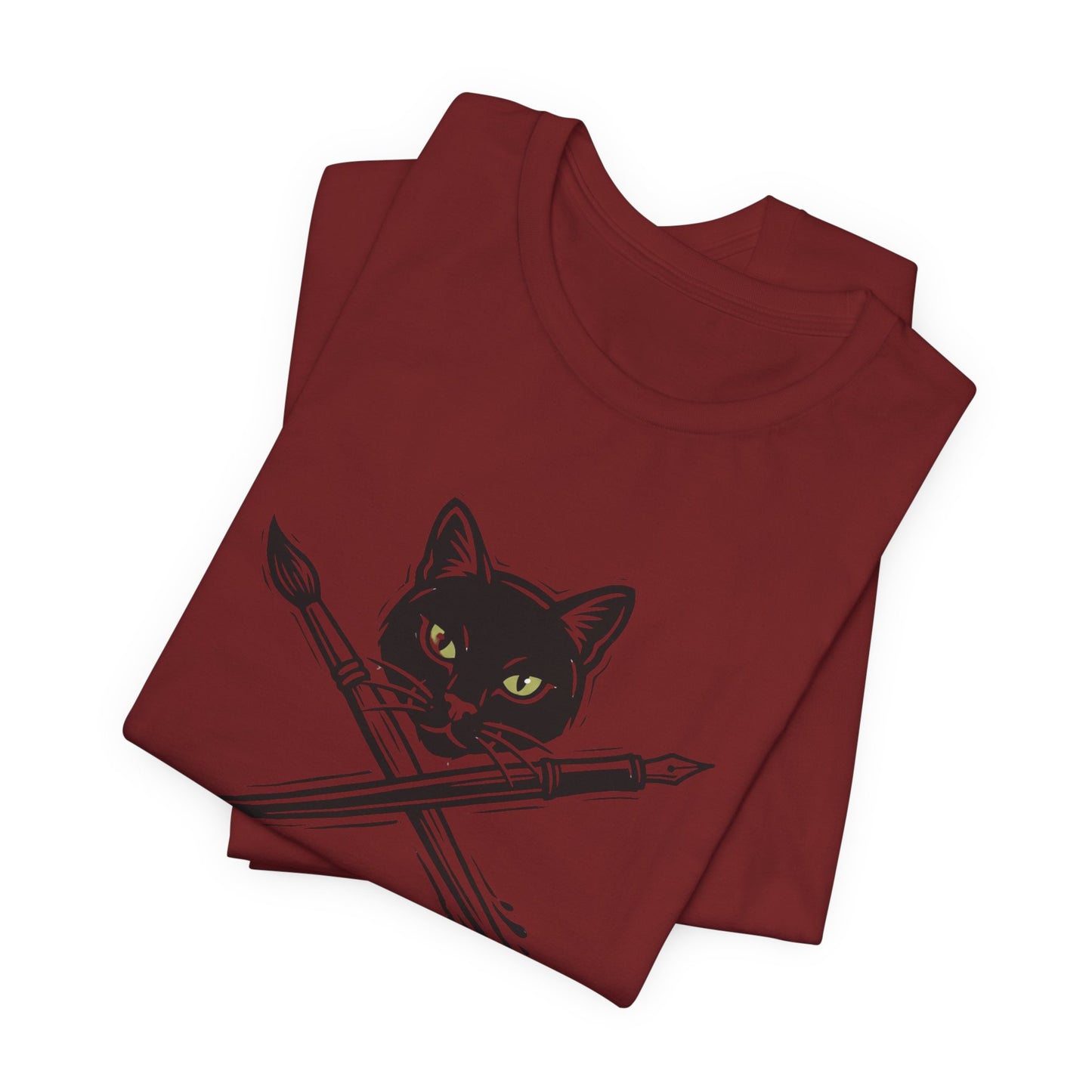 Creative Cat Version 2 - Artist Cat T-Shirt — Black Cat with Crossed Paintbrushes Graphic Tee
