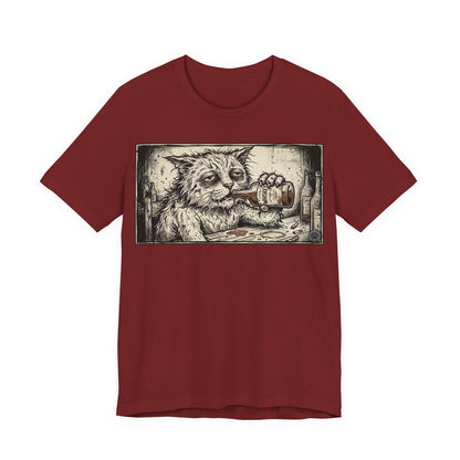 Scraps "Bad Day" - Cat Drinking Whiskey Graphic Tee — Vintage Drunk Depressed Cat T-Shirt