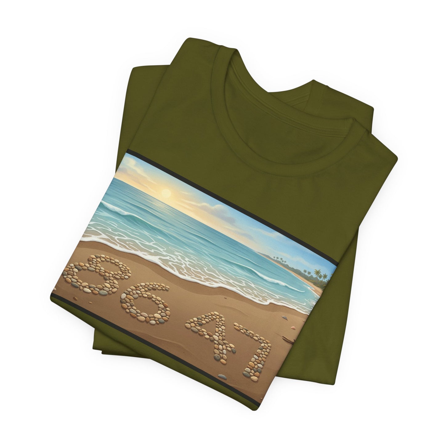 A Nice Day At The Beach - Horizontal V2 - Beach Sunset T-Shirt with '86 47' Sand Art – Coastal Vacation Tee