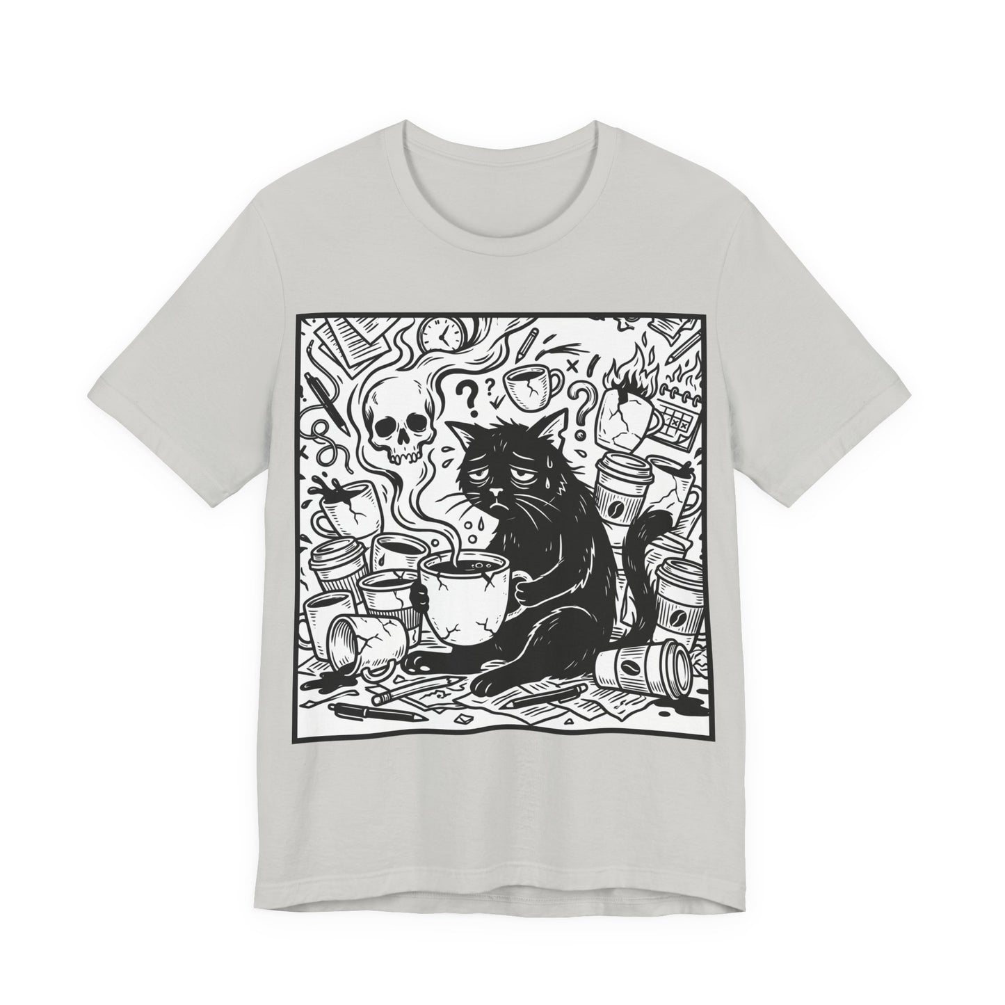 VOID - Overwhelmed (Crop) - Coffee Grunge Black Cat Art Tee