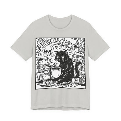 VOID - Overwhelmed (Crop) - Coffee Grunge Black Cat Art Tee