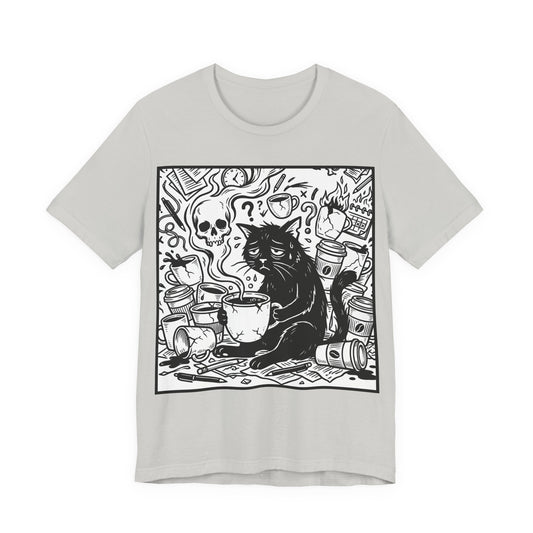 VOID - Overwhelmed (Crop) - Coffee Grunge Black Cat Art Tee