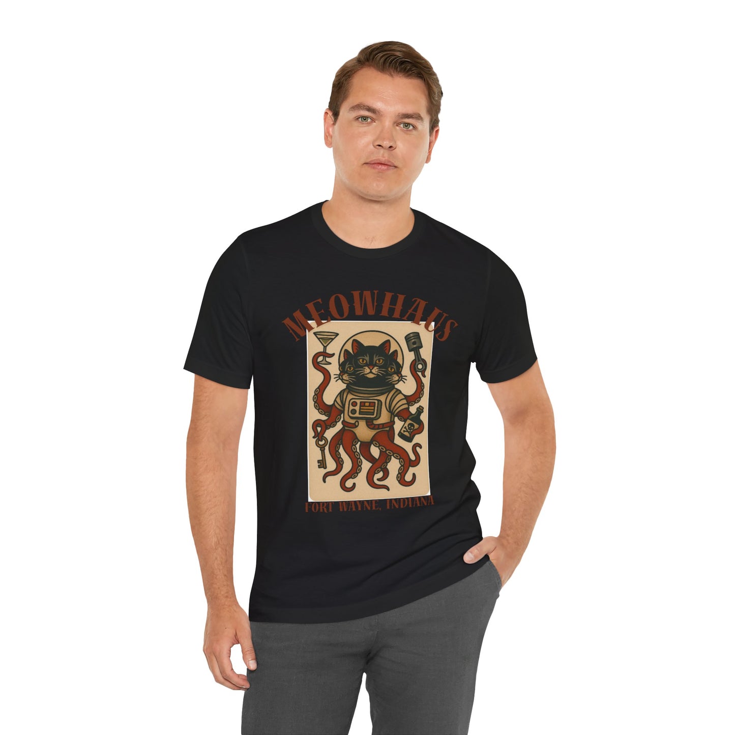 Alien Cat Astronaut Vintage Tattoo Tee – Sci‑Fi Cat Octopus T‑Shirt (Fort Wayne, Indiana)