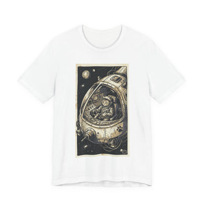 SpaceCat - To The Rescue! - Cat Astronaut in Rocket Capsule Graphic Tee – Vintage Style Space Pilot Illustration