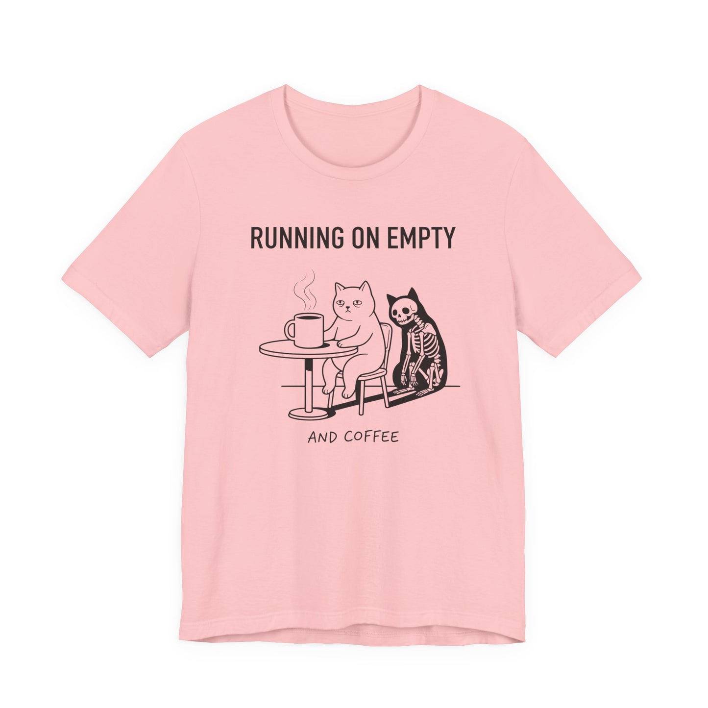 VOID - Running On Empty and Coffee Tee - Cat & Skeleton Funny Coffee Shirt