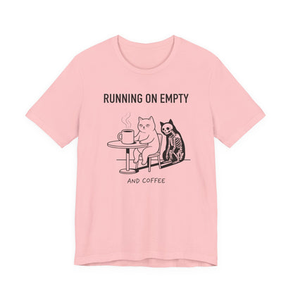 VOID - Running On Empty and Coffee Tee - Cat & Skeleton Funny Coffee Shirt