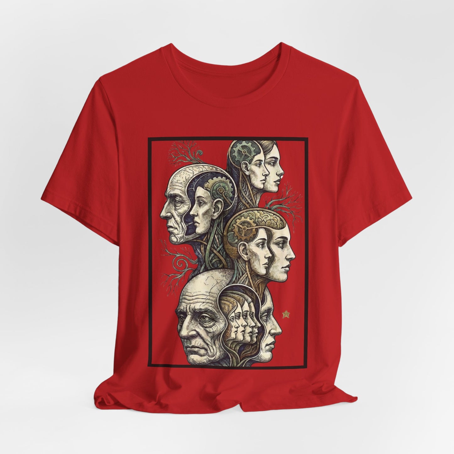 Family of Thought - Crop - Evolution of Minds T-Shirt — Surreal Human Faces Art Tee