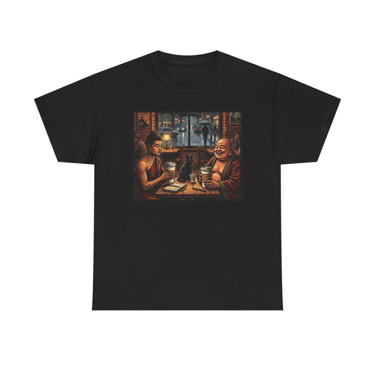 PBFMF - Buddha & Budai Coffee Time T-Shirt - Vintage Zen Coffee House Graphic Tee