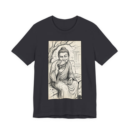 Bad Buddha Cheeseburger Sketch Tee — Humor Illustration T-Shirt