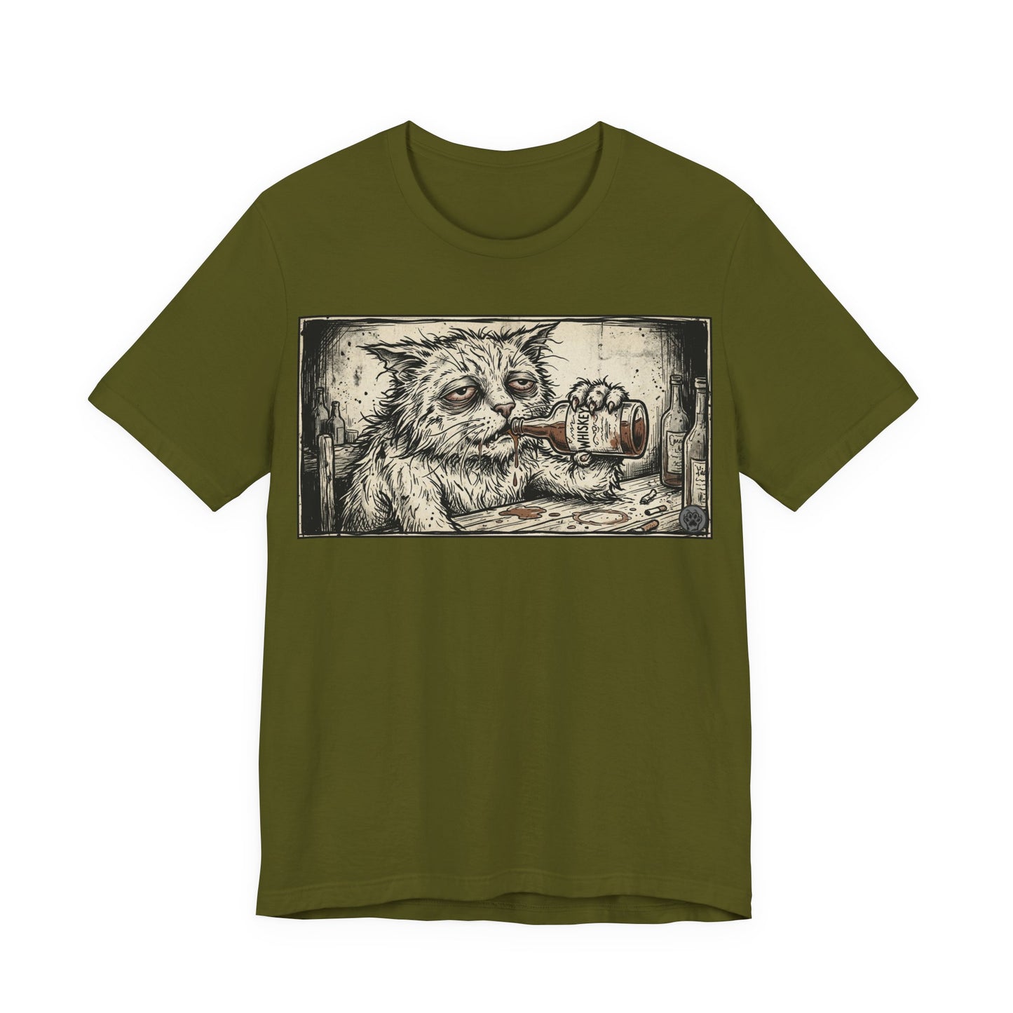 Scraps "Bad Day" - Cat Drinking Whiskey Graphic Tee — Vintage Drunk Depressed Cat T-Shirt