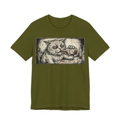 Scraps "Bad Day" - Cat Drinking Whiskey Graphic Tee — Vintage Drunk Depressed Cat T-Shirt