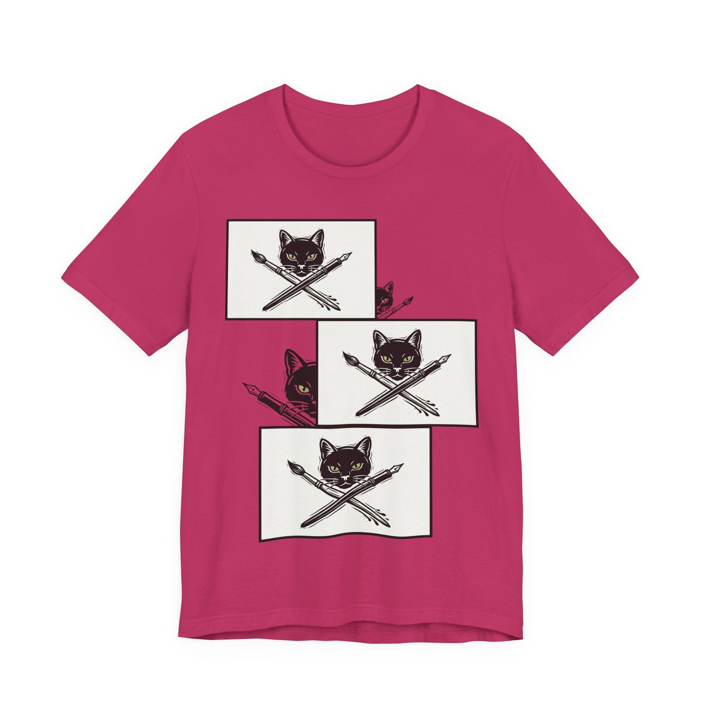 CreativeCat - Stack of 3 - Cat & Paintbrush and Pen Graphic Tee — Artist Cat Illustration T-Shirt