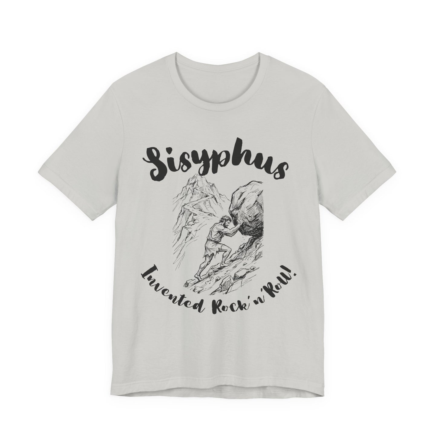 Greek Mythology Humor - Sisyphus T‑Shirt — 'Invented Rock 'n' Roll' Vintage Mythology Tee - Elvis Who?