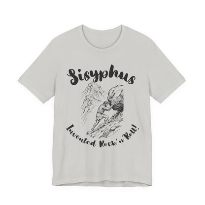 Greek Mythology Humor - Sisyphus T‑Shirt — 'Invented Rock 'n' Roll' Vintage Mythology Tee - Elvis Who?