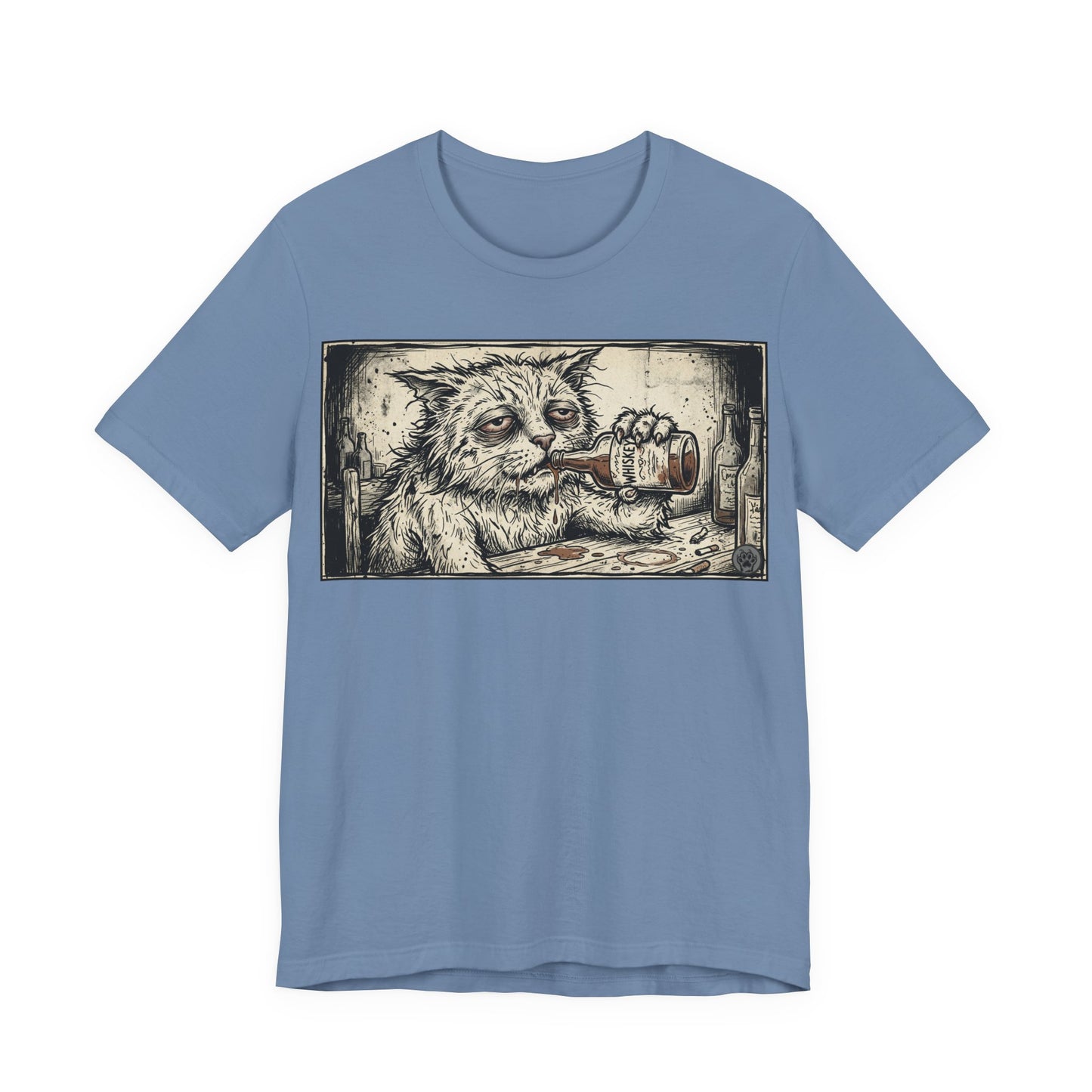 Scraps "Bad Day" - Cat Drinking Whiskey Graphic Tee — Vintage Drunk Depressed Cat T-Shirt