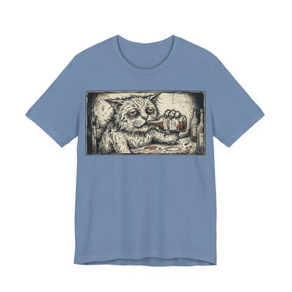 Scraps "Bad Day" - Cat Drinking Whiskey Graphic Tee — Vintage Drunk Depressed Cat T-Shirt