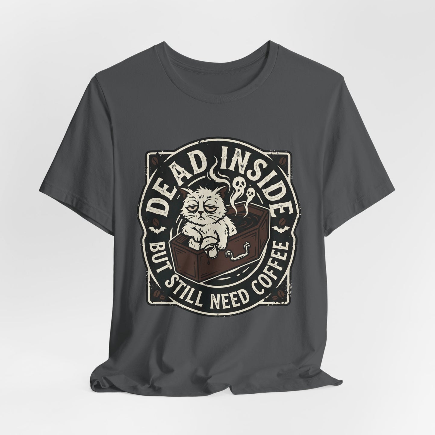 VOID - Dead Inside But Still Need Coffee T-Shirt - Coffee Cat Humor Tee