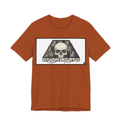 CV Control Voltage = TriBase White - Modular Synth Skull Analog Circuit Tee — “CNTRL VLTG” Retro Tech Graphic T-Shirt