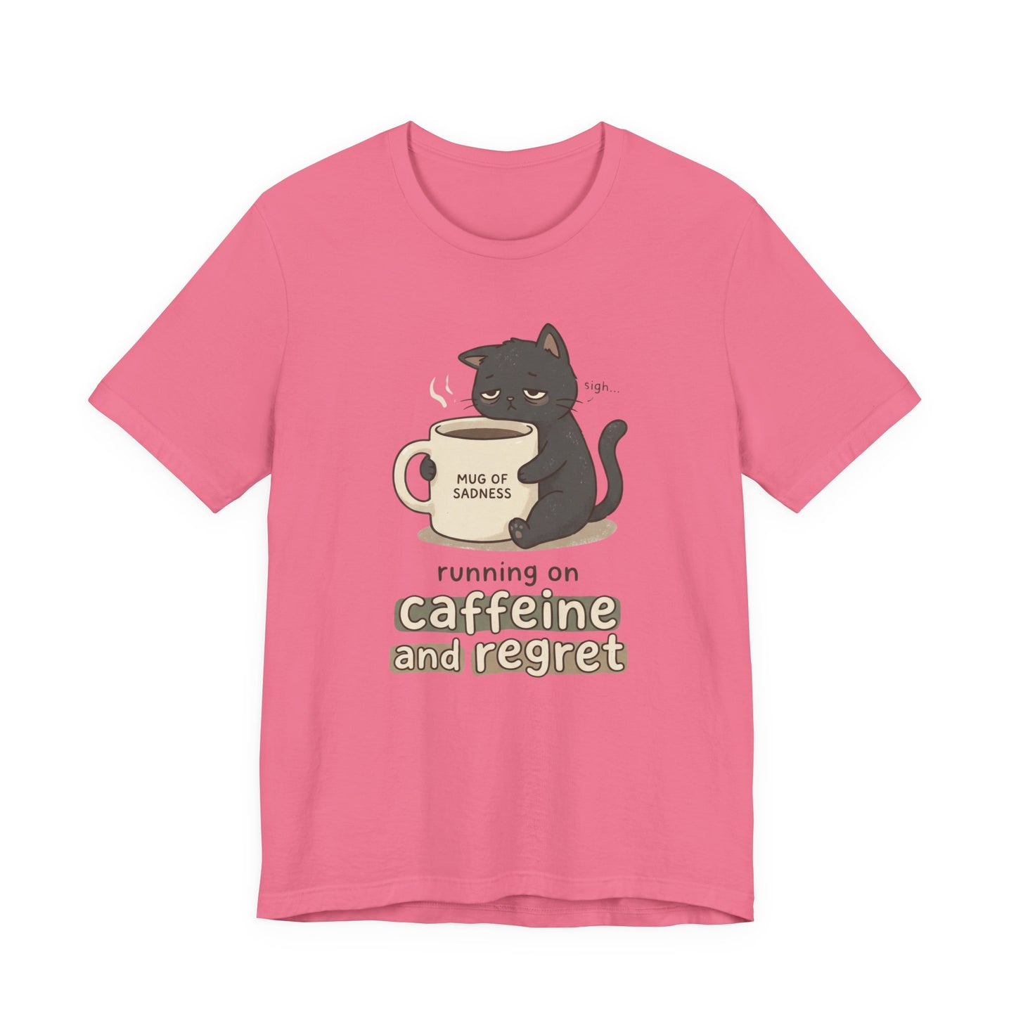 VOID - Caffeinated Cat Tee — "Running on Caffeine and Regret" Cute Coffee Cat Graphic T-Shirt