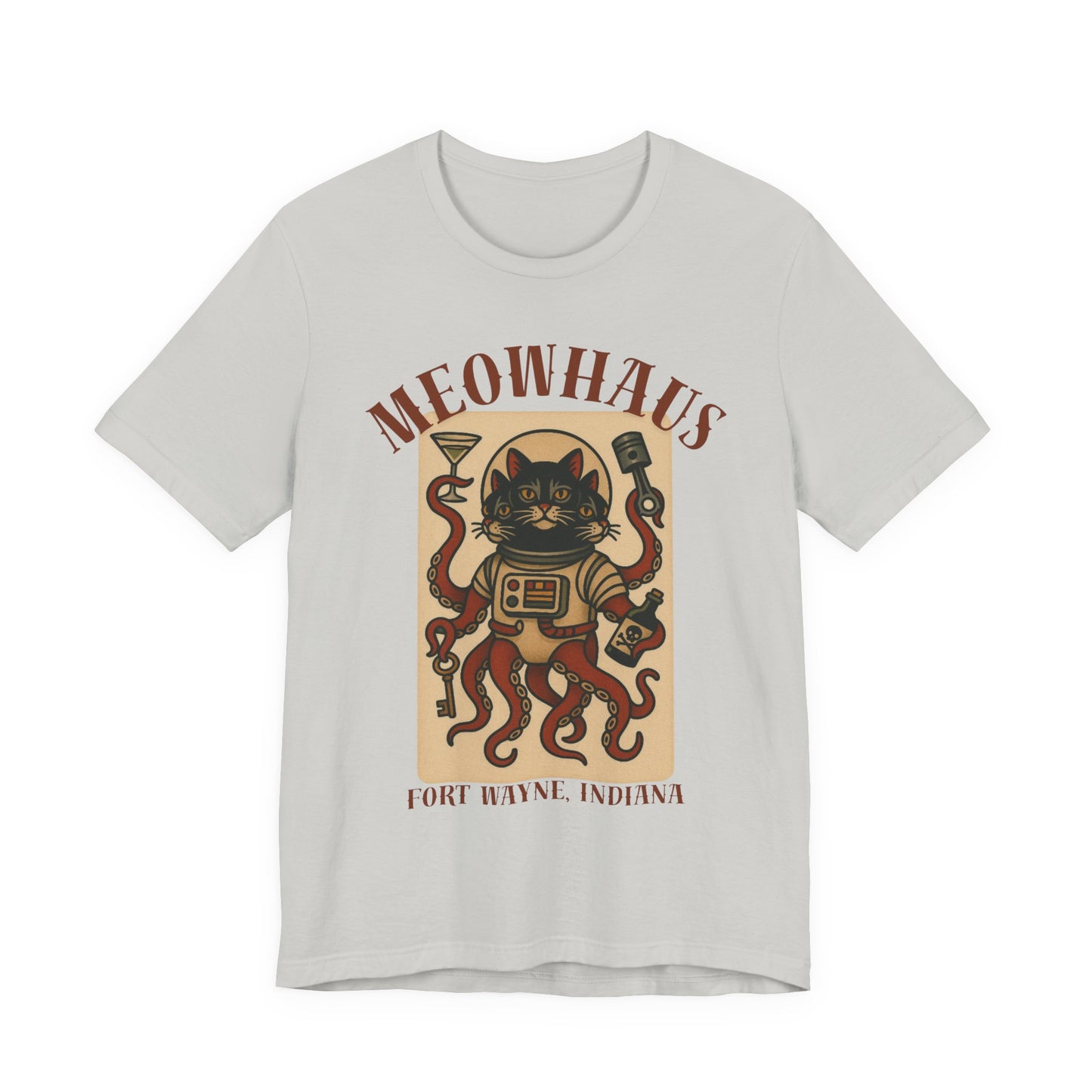 AlienCat Astronaut - Classic Tattoo Design Meowhaus Cat Octopus Tee — Fort Wayne, Indiana Retro Graphic T-Shirt
