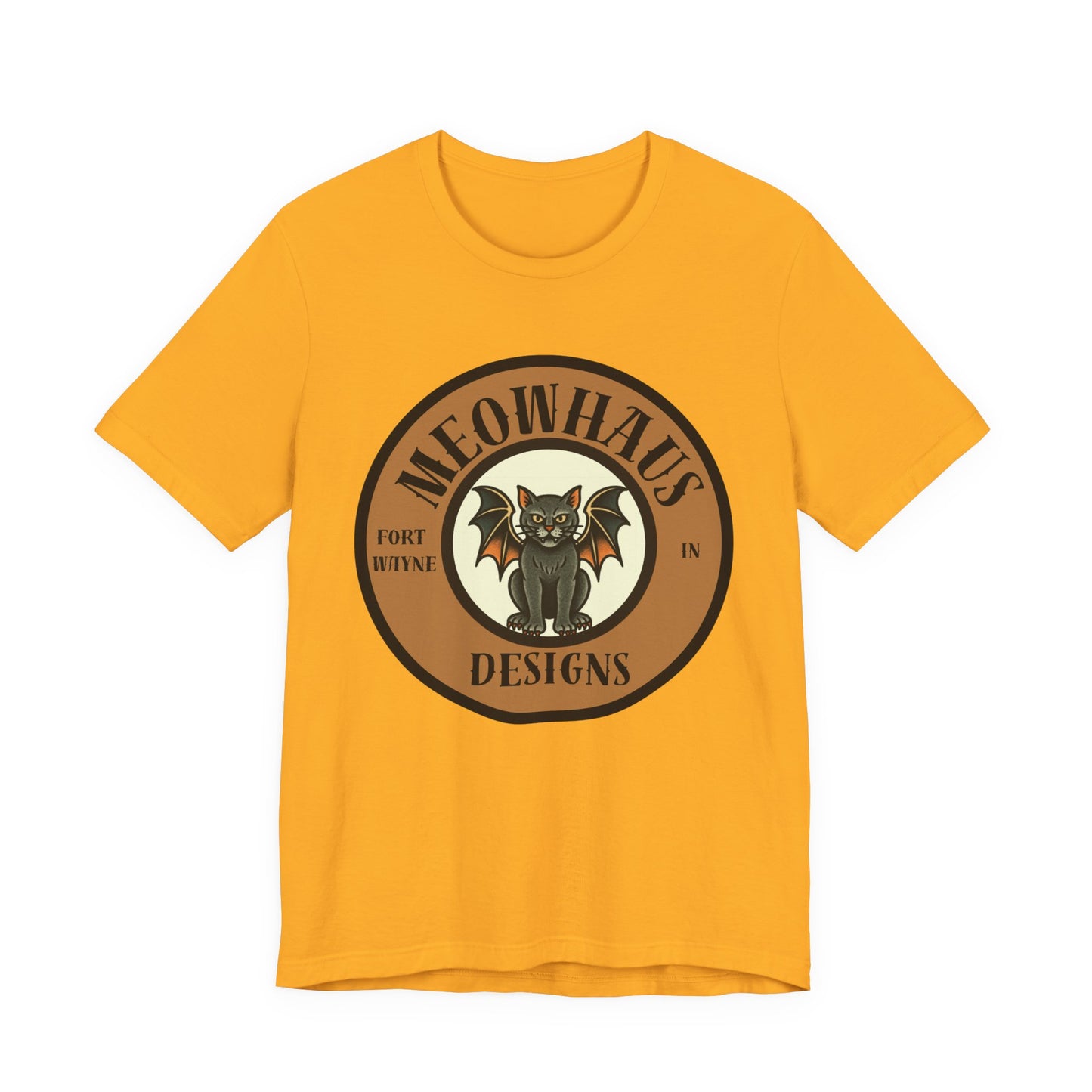 Meowhaus Designs Cat Circle Logo T-Shirt - Vintage Tattoo Cat-Bat Design
