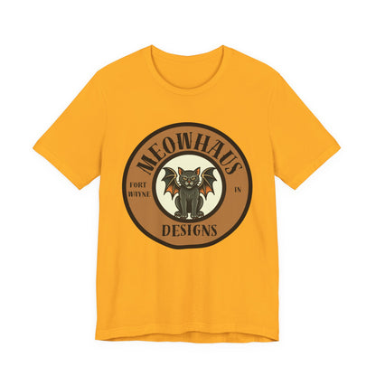 Meowhaus Designs Cat Circle Logo T-Shirt - Vintage Tattoo Cat-Bat Design