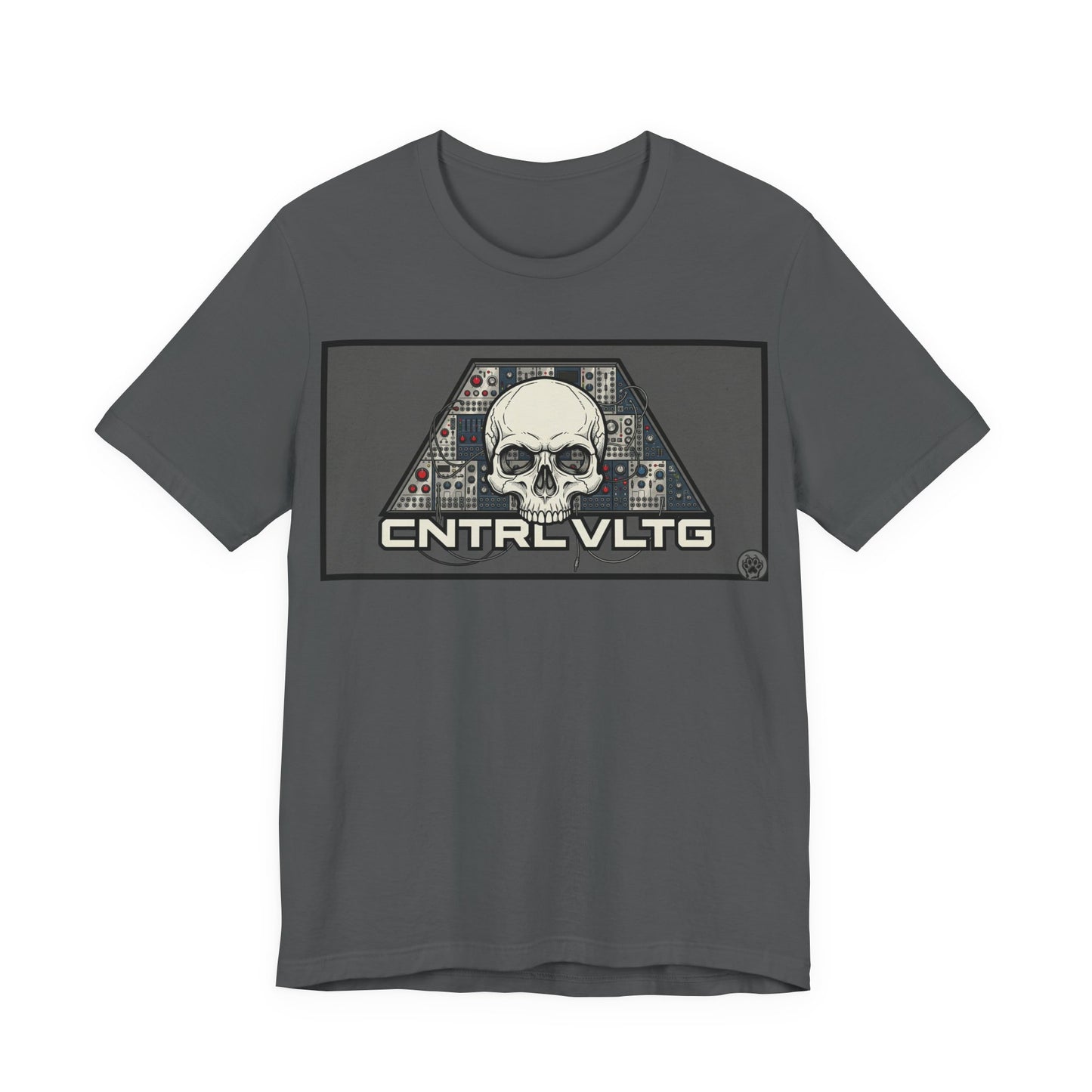 CV Control Voltage - TriBase Grey - Skull Modular Synth Analog Circuit 'CNTRL VLTG' Graphic Tee - Retro Tech Skull T-Shirt