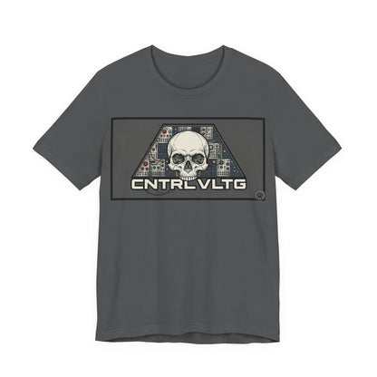 CV Control Voltage - TriBase Grey - Skull Modular Synth Analog Circuit 'CNTRL VLTG' Graphic Tee - Retro Tech Skull T-Shirt