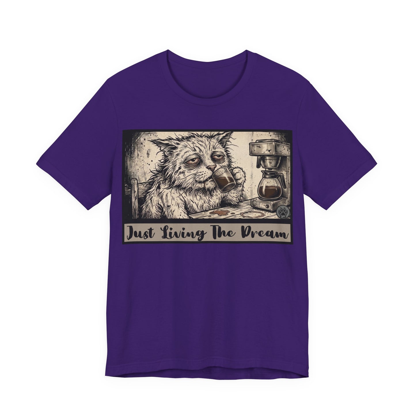 Scraps - Just Living The Dream - Tired Reluctant Morning Cat Tee — Vintage Cat Coffee T-Shirt
