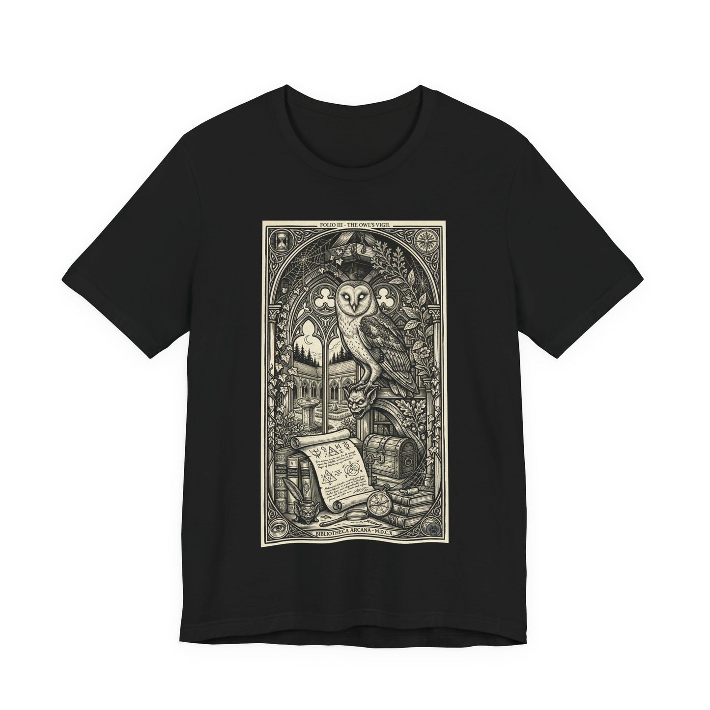 DarkArts Collection - Owl - Gothic Owl Tarot Tee — Vintage Occult Illustration Shirt