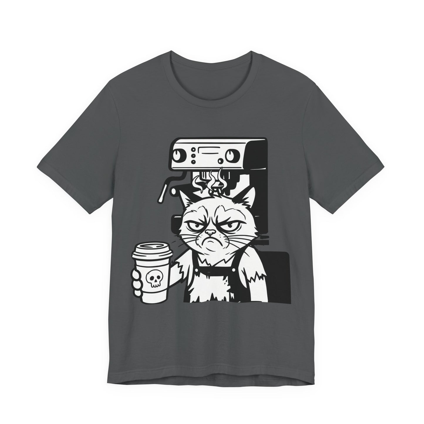 VOID - Annoyed Cat Coffee Tee — Funny Sarcastic Cat Barista Shirt with Coffee & Espresso Machine