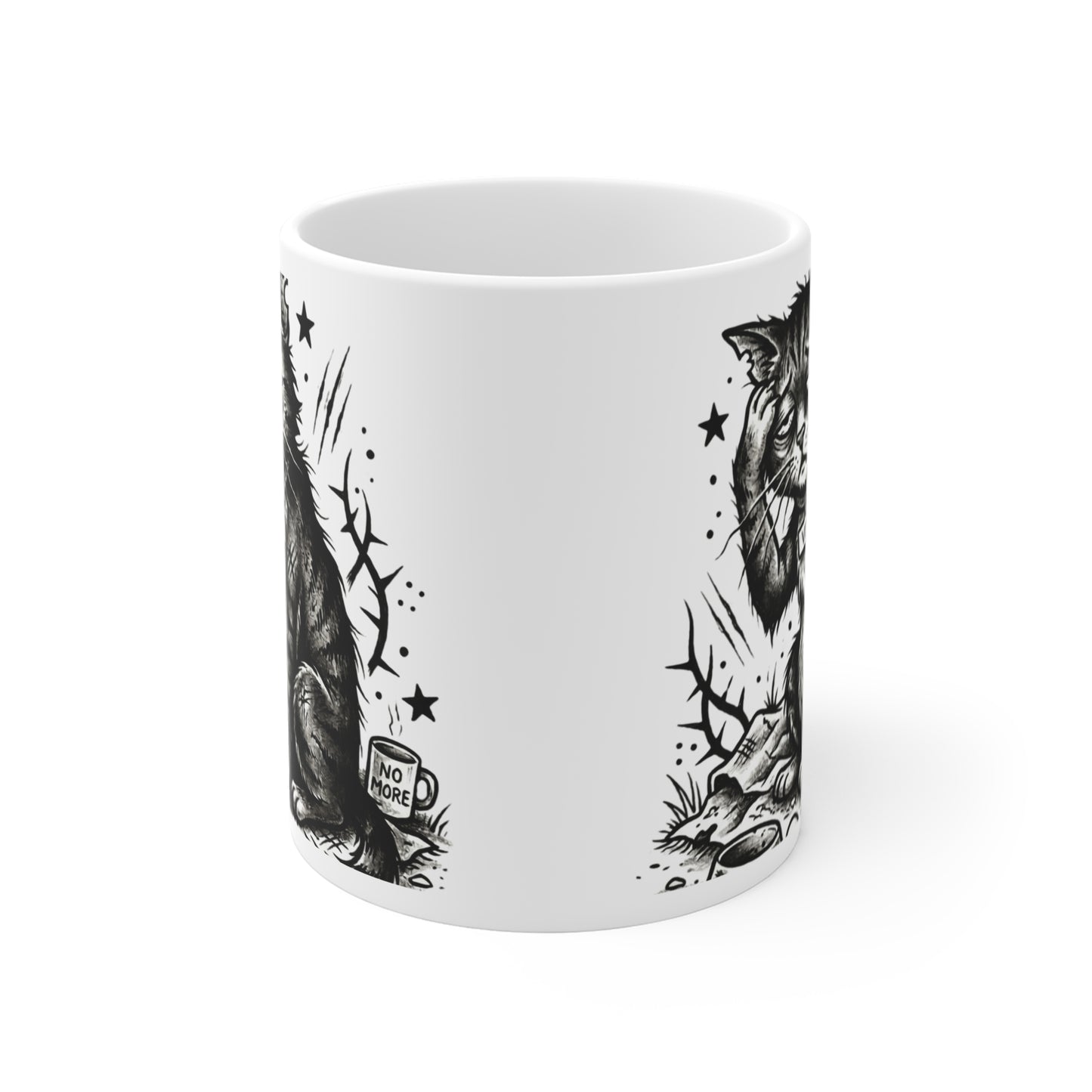 VOID - Cat with Coffee 11oz Mug — Grunge Sad Cat Coffee Cup