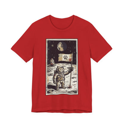SpaceCat - Conquers The Moon! - Astronaut Cat Moon T-Shirt — Vintage Styled Space Kitty Flag Tee
