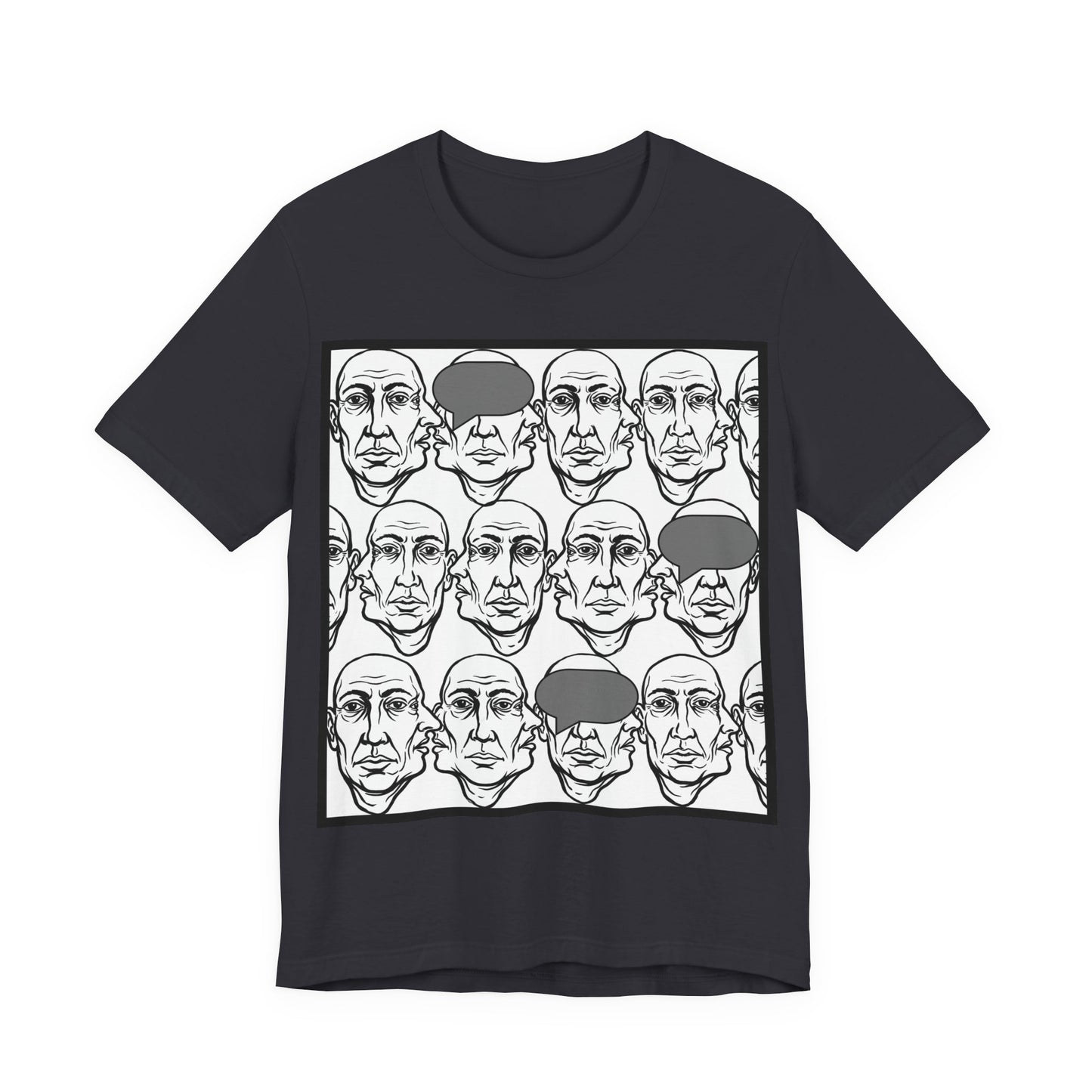 HotGossip - BlindedByGossip - Abstract Faces Pattern T-Shirt — Monochrome Repeating Portrait Graphic Tee