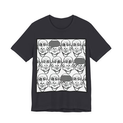 HotGossip - BlindedByGossip - Abstract Faces Pattern T-Shirt — Monochrome Repeating Portrait Graphic Tee