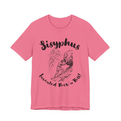 Greek Mythology Humor - Sisyphus T‑Shirt — 'Invented Rock 'n' Roll' Vintage Mythology Tee - Elvis Who?