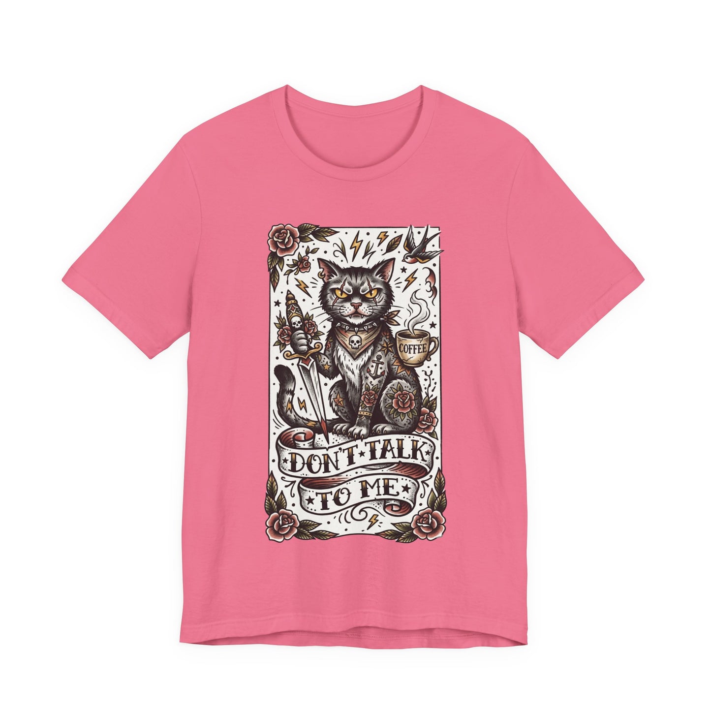 VOID - Don’t Talk to Me (Vertical) Cat T-Shirt — Gothic Tattoo Style Cat Graphic Tee