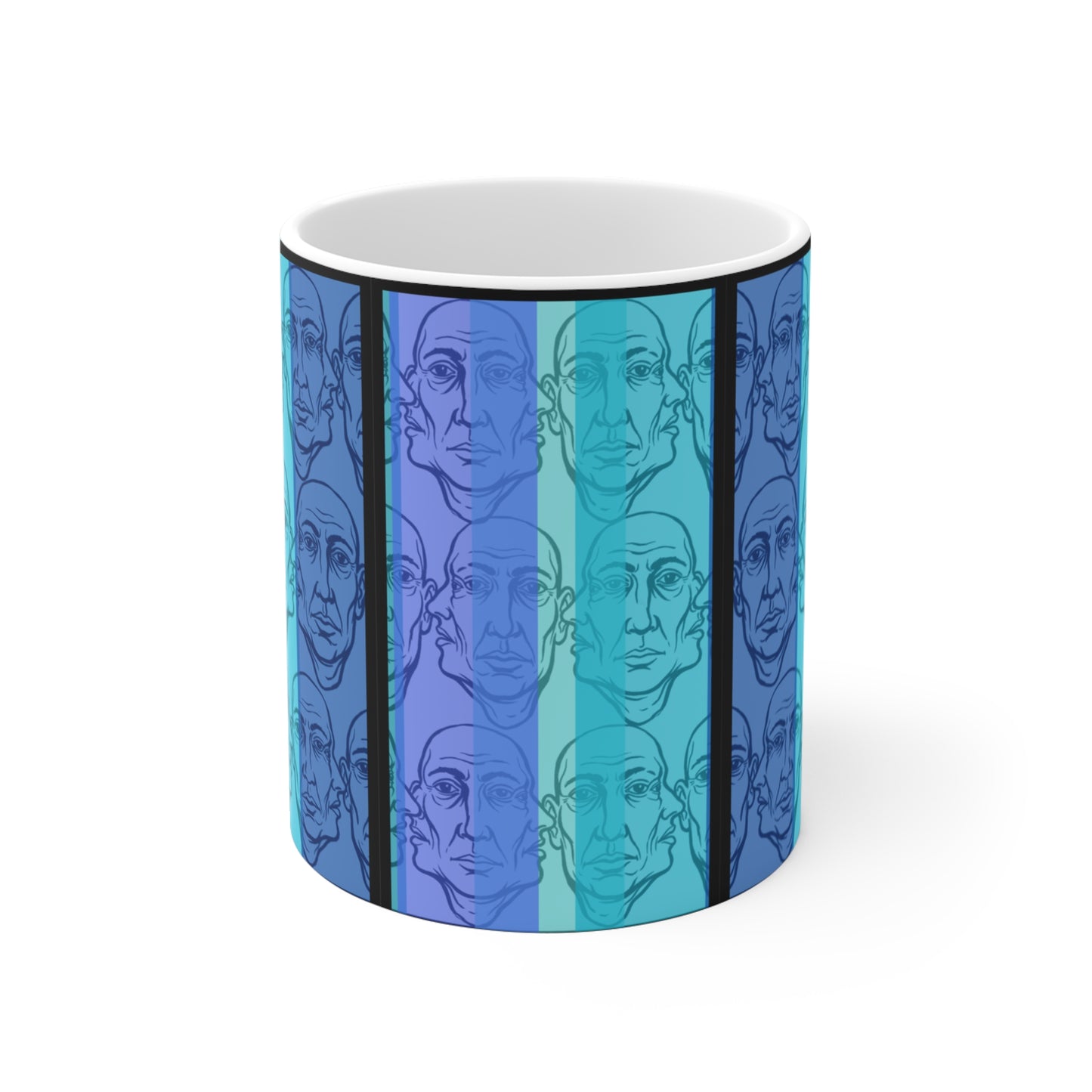 HotGossip - New Design in Blue - 11oz Mug Ambi Handle — Blue Gradient Modern Original Art Portrait Pattern 11oz Ceramic Coffee Mug