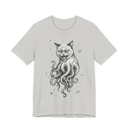 Alien Cat in Space - Cat-Octopus Graphic Tee — Cosmic Kitty Cthulhu Illustration T-Shirt