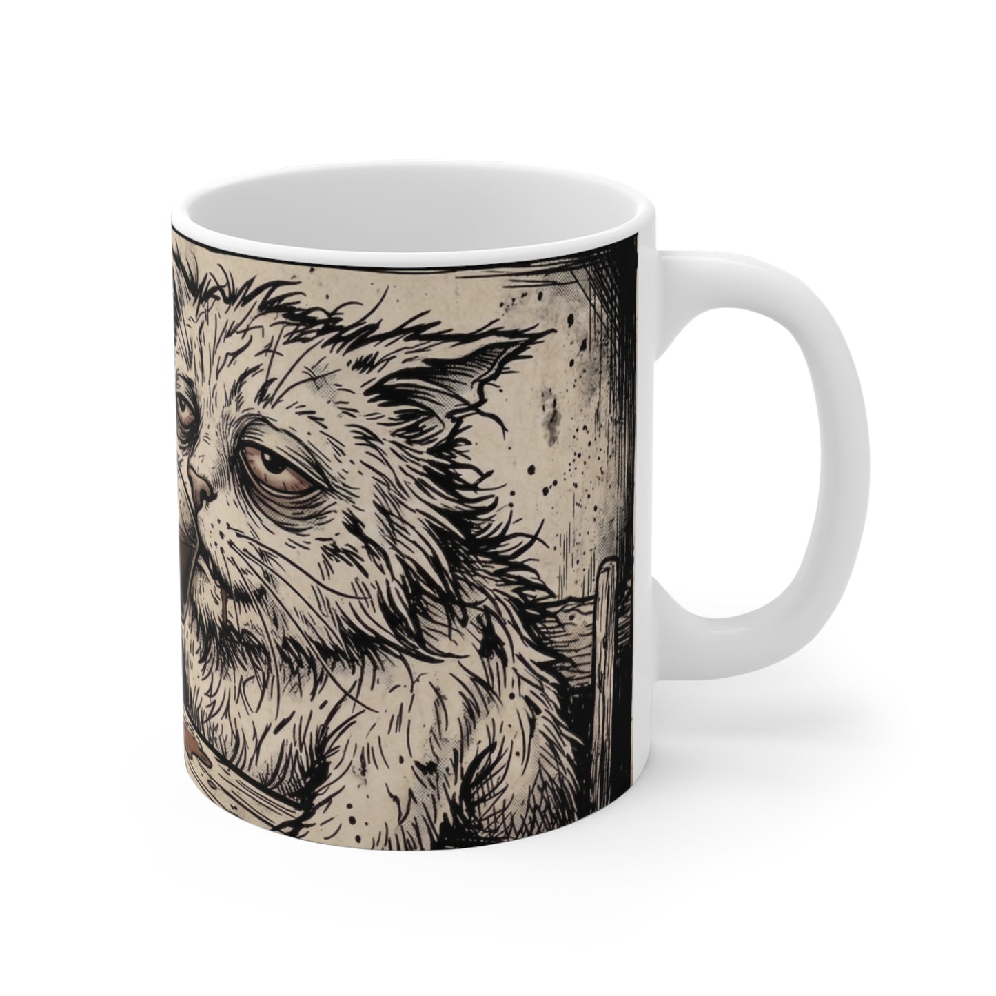 Scraps - "GFM" - 11oz Mug Right Handle - Tired Depressed Grumpy Cat Coffee Mug – Funny Cat Drinking Coffee 11oz Ceramic Mug