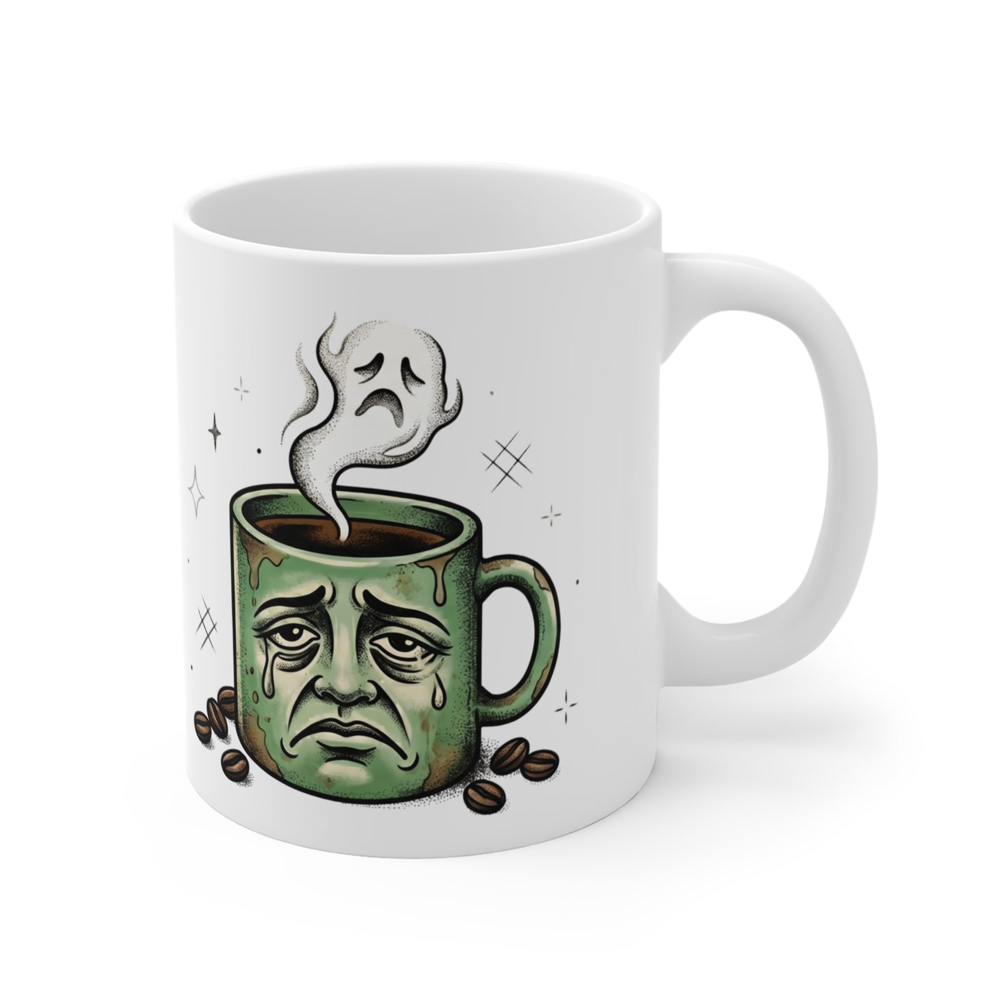 VOID - 11oz Coffee Mug — Sad Face Coffee Cup Illustration