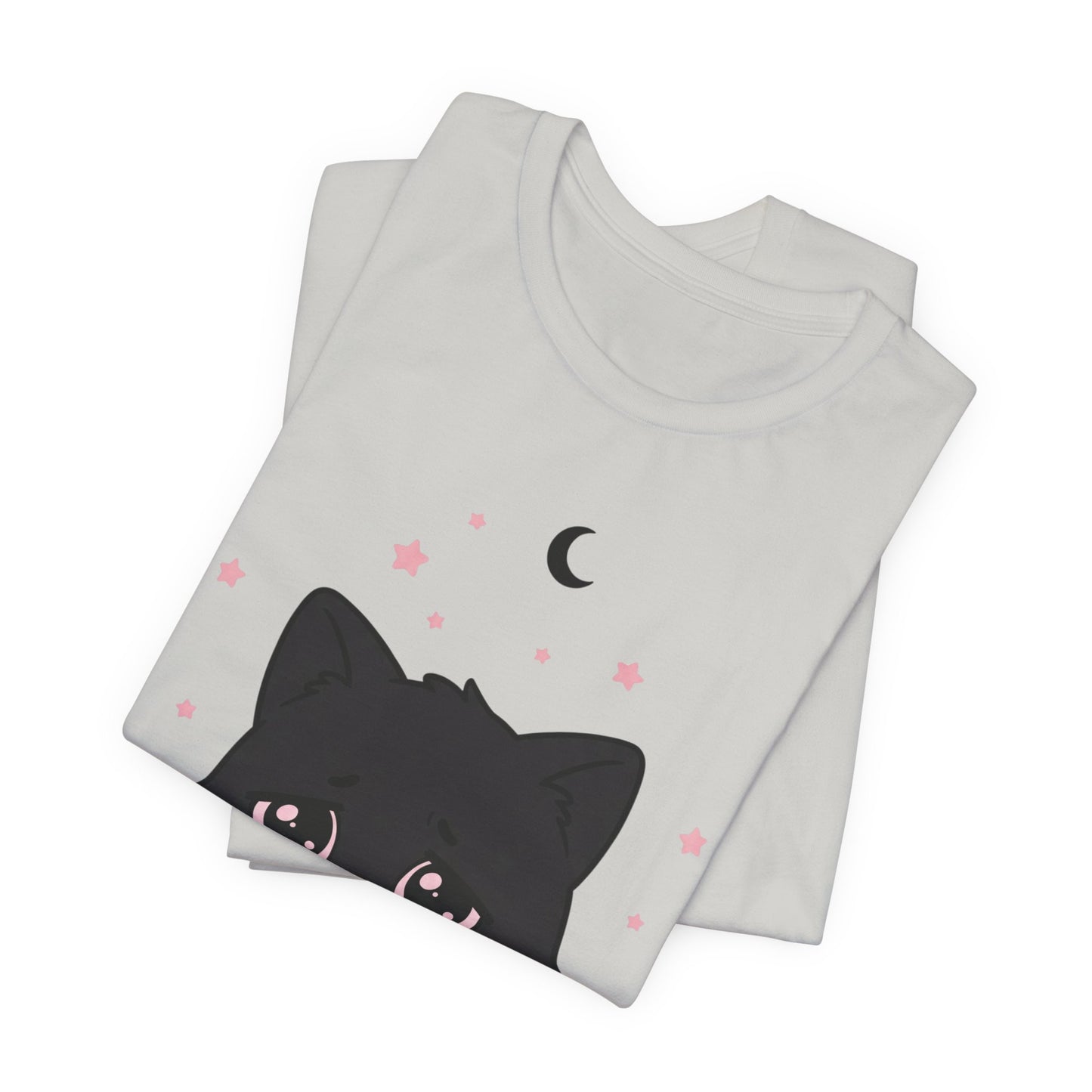 VOID - Cute Sad Black Cat Holding Hot Coffee T‑Shirt — Cozy Pink Sweater Kitty Tee